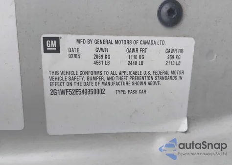 2004 Chevrolet Impala из США, поврежденный, VIN 2G1WF52E549350002